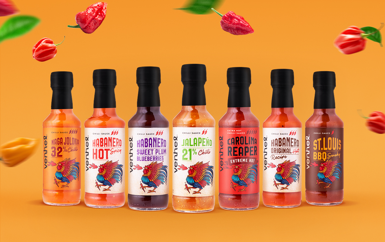 這款辣椒醬用噴火的公雞做為核心視覺(圖1)