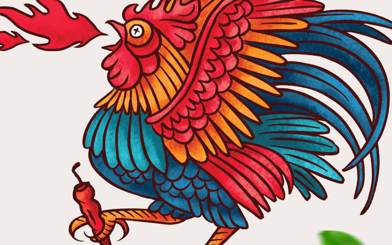 這款辣椒醬用噴火的公雞做為核心視覺(圖3)